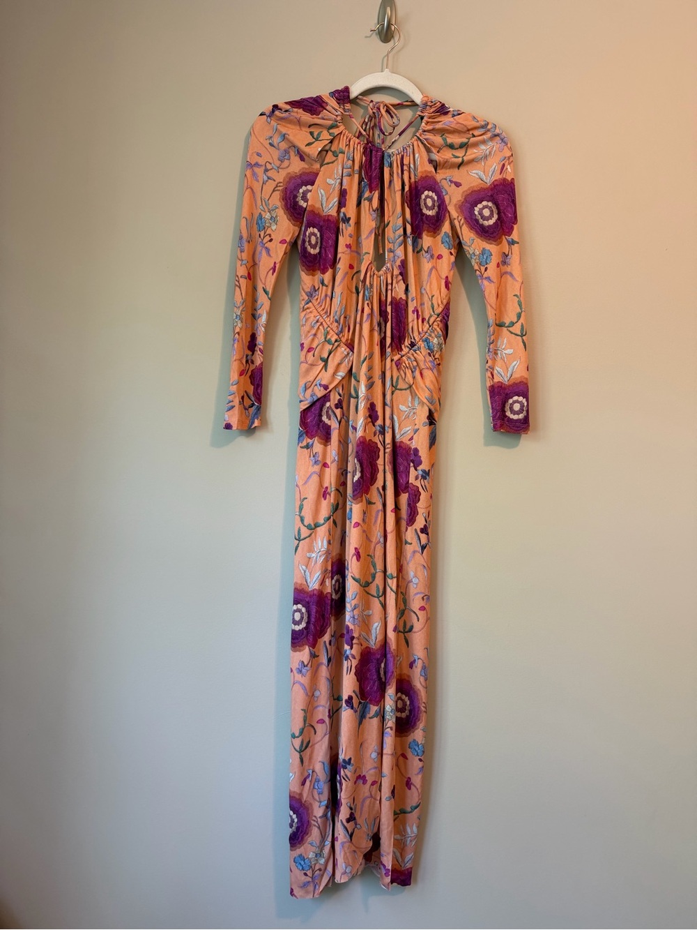 Isabel Marant "Jadessi" Peach Floral Cutout Midi Dress Sz 38 (US 6) Excellent - Picture 5 of 8